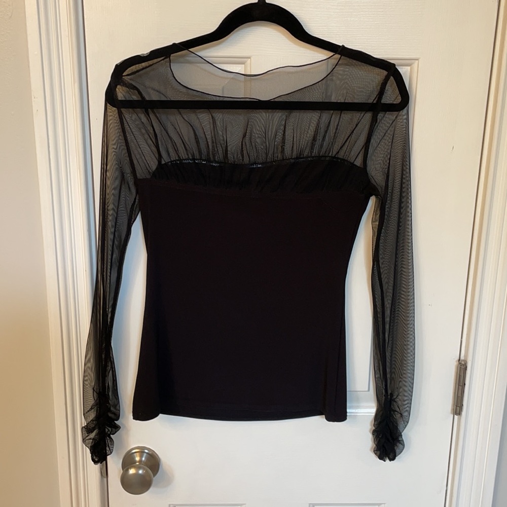 Joseph Ribkoff Unique Black Top w/ Mesh Sleeves - Picture 6 of 7